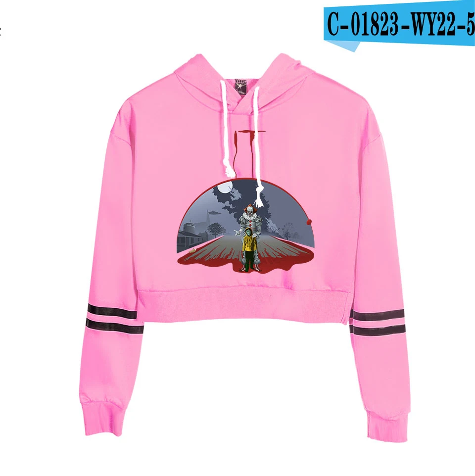 pink It Chapter 2 Navel hoody women aikooki новые модные популярные толстовки с принтом It Chapter 2 худи с высокой талией Черный Повседневный Топ - Цвет: pink