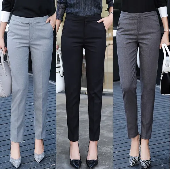 Autumn Spring Black Grey Office Ladies Business Casual Dress Pants Women Skinny Suit Pants