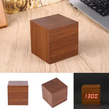 

Simple Cube Click Clock Gift Alarm-LED Display Wood Sound Activated Home Decor