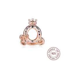 CKK Fit Pandora браслет из стерлингового серебра 925 пробы Шарм бисера розового цвета сверкающая корона кулон в форме коляски бусины для ювелирных изделий kralen