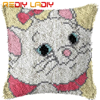 

Latch Hook Cushion White Kitten Pillow Case Pre-Printed Color Canvas Acrylic Yarn Latched Sofa Pillow Crochet Cushion Cover Kit