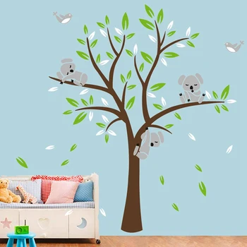 

Koala Family On White Tree Branch Vinyls Wall Stickers Nursery Decals Art Removable Mural Baby Children Room Sticker Home Decor