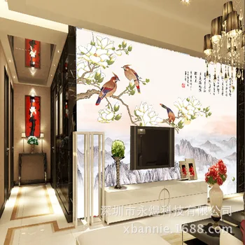 

Home Improvement Living Room Modern Chinese Style Flowers and Birds TV Backdrop Wallpaper Large Seamless Film and Television Wal