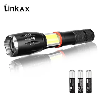 

T6+COB LED Flashlight Zoomable 6 mode High Bright LED Portable Flash Light Lamp Torch By AAA Battery for Camping Fishing Hiking