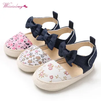 

Lovely Flower Print Bow Canvas baby Shoes summer soft sole first walkers party princess girl shoe