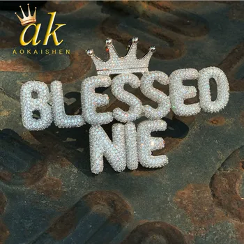 

Crown Small Bubble Letters Necklaces & Pendant with 4MM Gold Color Tennis Chain Custom Name Hip Hop Jewelry