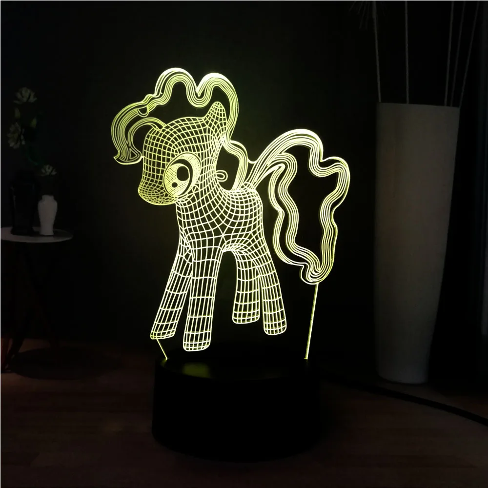 3D оптическая настольная лампа My Little Pony с изображением героев мультфильмов, земляных пони, PinkiePie, светодиодный ночной Светильник для сна, милая улыбка, подарок на день рождения для детей
