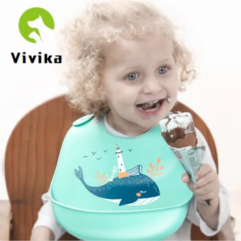 

Silicone Baby Eating Bib Three-Dimensional Waterproof Soft Rice Bowl Children Saliva Disposable Shark Pattern Bib