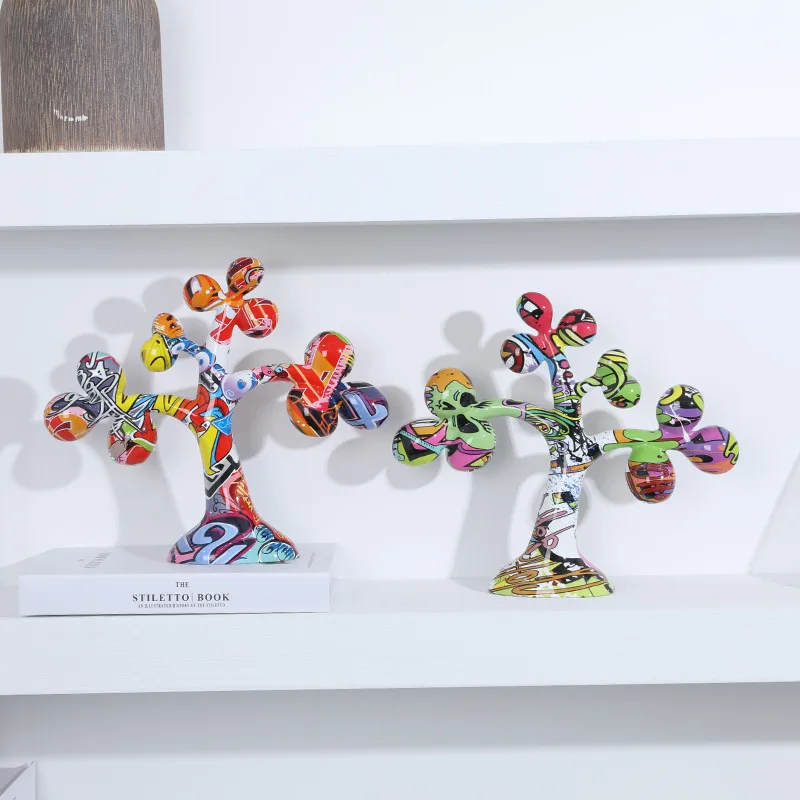 

Art Graffiti Creative Furnishings Plants Lucky Fortune Tree Colored Resin Crafts Modern Creative Living Room Dining Home Decro