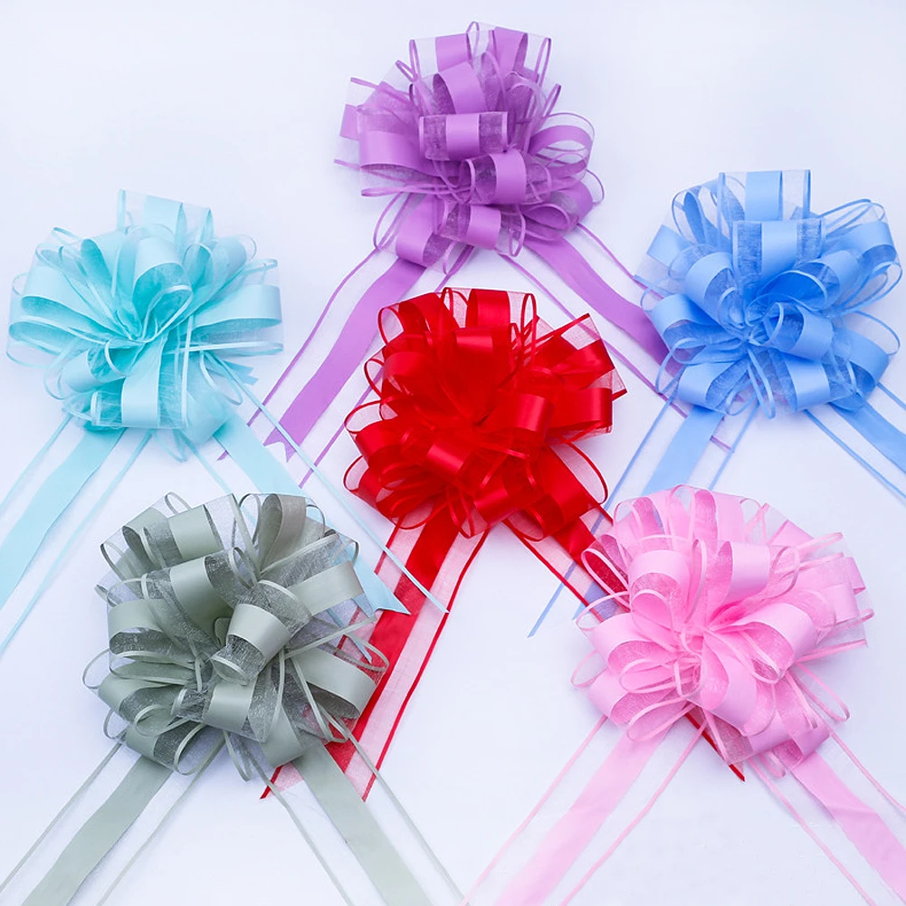 50pcs Beautiful Luster solid Color 18mm Pull Bow ribbon for gift Flower  bowknot Gift Packing Party Wedding Car Room Decoration