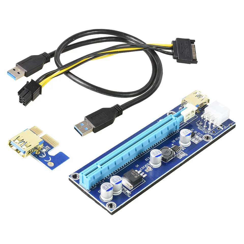 Новейший VER009S USB 3.0 PCI-E Райзер VER 009S Экспресс 1X 4x 8x 16x Райзер адаптер карта SATA 15 контактов на 6 контактов кабель питания