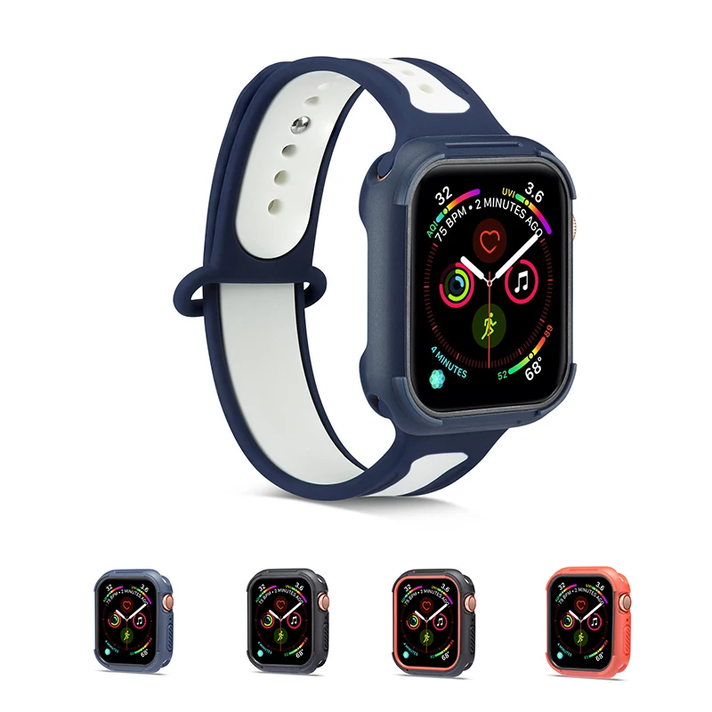 10 цветов Чехол для часов для Apple Watch Series 54 двойной цветной чехол Защитная рамка бампер 40 мм 44 мм для iWatch Band