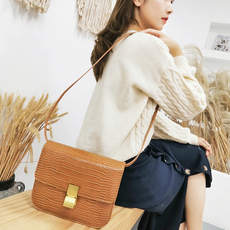 Crocodile skin pattern Leather Tofu Women Bag Luxury Handbags Bags Designer Small Flap Square Casual For | Багаж и сумки