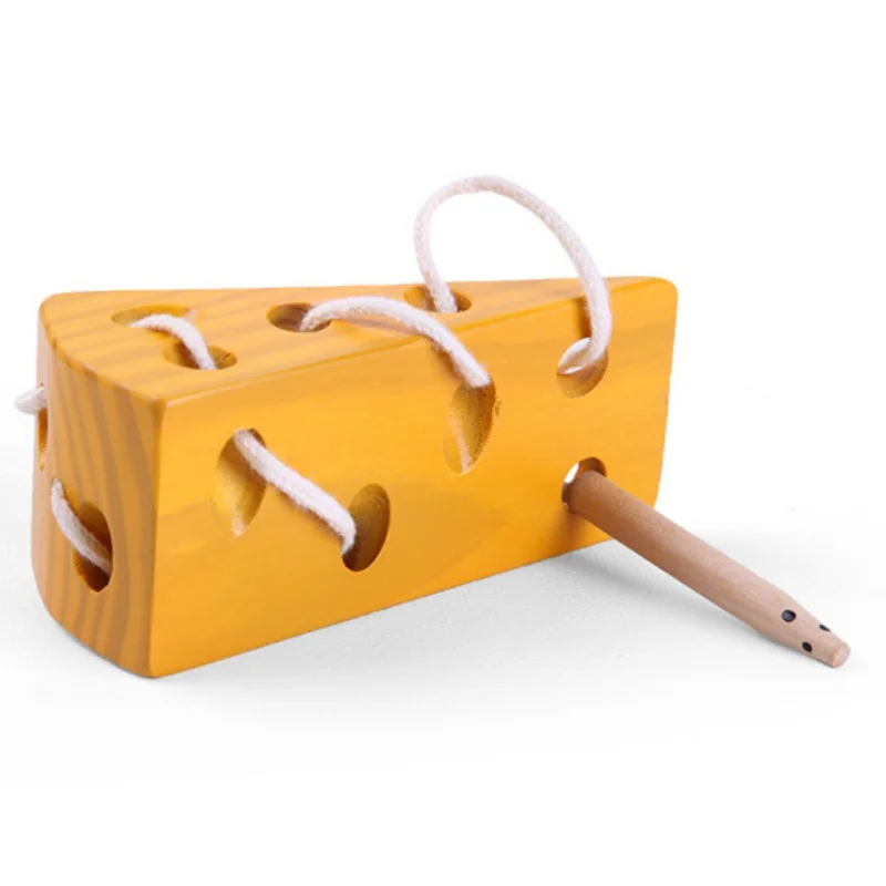  10.5*5cmToys Threading Game Preschool Children's Early Education Teaching Wood Block Cheese - 4000109510806