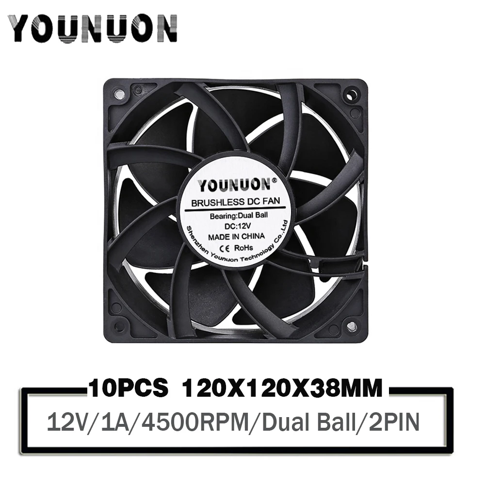 10PCS 120mm 12cm 12038 팬 12V 4500RPM 1A 팬 DC 브러시리스 냉각 팬, 120x120x38mm 2 핀 PC 컴퓨터 ..