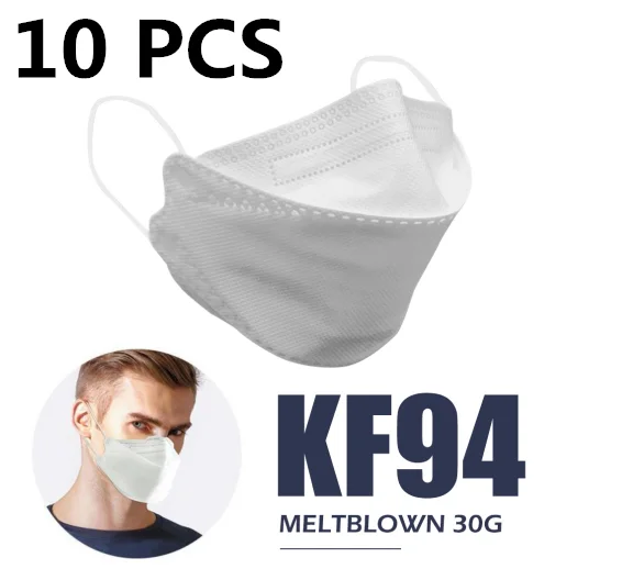 

10PCS KF94 4 Layer Filter Mask PM2.5 Dustproof Anti Haze Protective Face 94% Filtration Mouth Mask DustProof Breathable