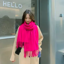  Wool Cashmere Scarf for Women Winter  New Solid Adult Shawl Men Cape 