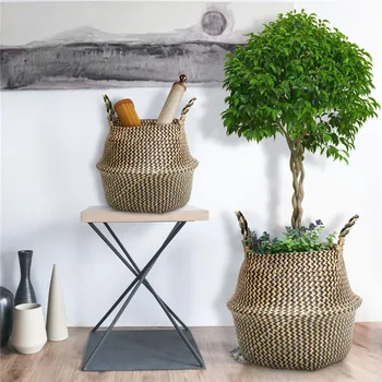 

Foldable Handmade Rattan Woven Flower Basket Natural Seagrass Clothing Storage Basket Home Decoration Flower Basket 38*36CM