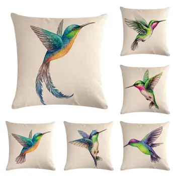 

NEW Modern Style Painted Bird Cushion Cover Cotton Linen Hummingbird Eagle Home Decorative Hand-painted Bird Throw Pillows Cover