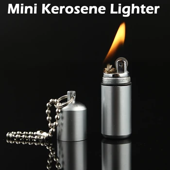 

1PC Metal Waterproof Kerosene Smoking Lighter Key Chain Capsule Compact Gasoline Lighter Inflated Lighters Cigarette Accessories