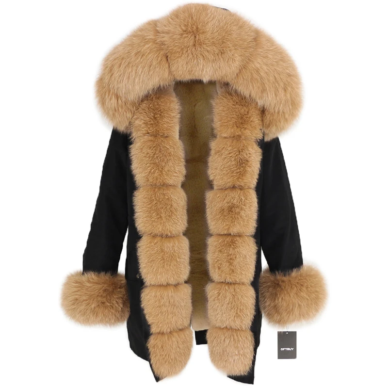 black camel OFTBUY, водонепроницаемая длинная парка, зимняя куртка, для женщин, натуральный мех, пальто, натуральный Лисий мех, воротник, капюшон, толстая, теплая, уличная, съемная, Новинка - Цвет: black camel