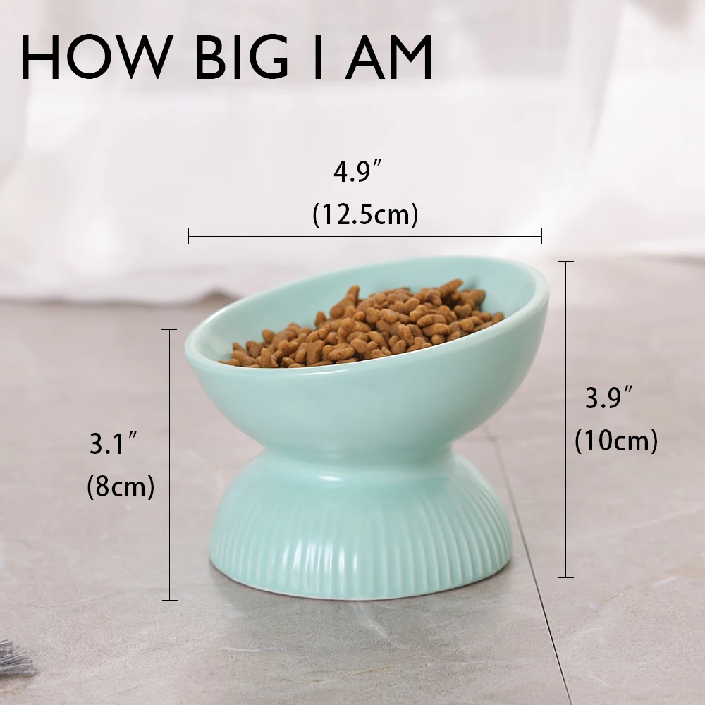15° Tilted Elevated Ceramic Cat Dishes Bowl VavoPaw Raised Cat Bowl Stress Free Raised Stand Porcelain Pet Feeder for All Flat-Faced Cats Protect Cat's Spine Pink Marble Backflow Prevention 