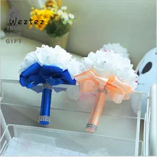 Невесты букет Свадебный букет Кристалл Элегантный Королевский роза искусственный свадебный цветы шелковая лента SPH153