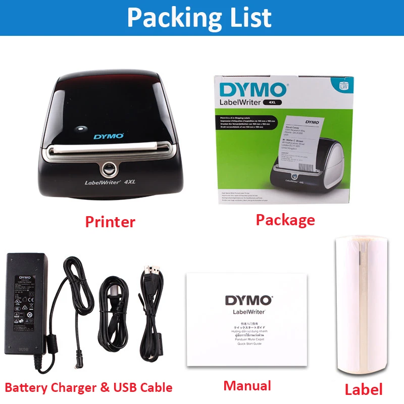 DYMO LabelWriter 4XL Thermal Printer Label Barcode Printer 300DPI  Self-Adhesive DYMO LW-4XL untuk 99010 99012 99014 99015