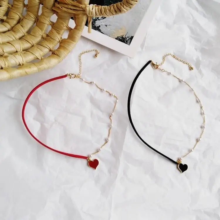 2019 женское милое жемчужное ожерелье винтажное в форме сердца розовое бархатное |