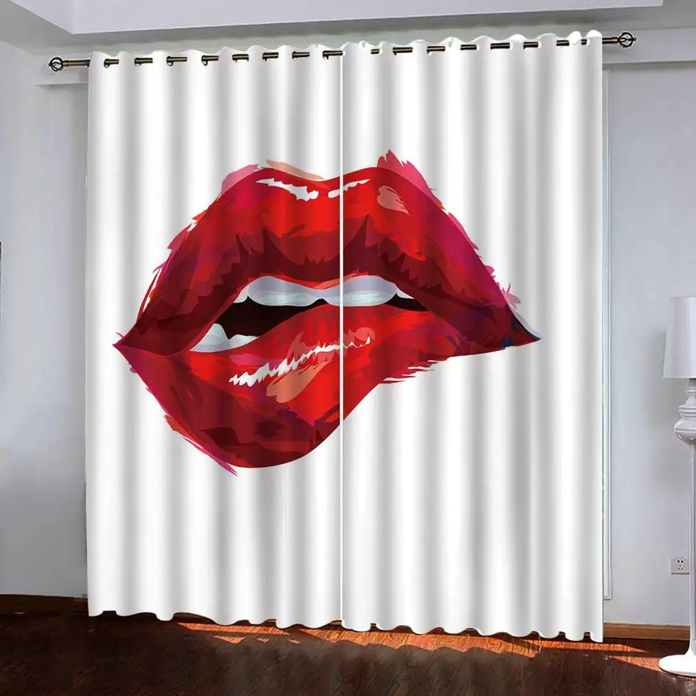 2 панели занавески красные губы 3D печать блокировка ткань шторы оконные занавески s для гостиной спальни