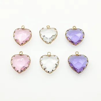

New arrival! 22x19mm 50pcs Glass/Copper Heart Shape Charm for Earrings Making/DIY parts,Jewelry Finding & Component