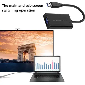 

USB3.0 to VGA Adapter Cable Video Multi-Display Converter for PC Windows 7 8 10 Plug and Play Convenient and Quick Operate