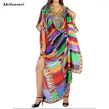 

Beach Long Dress Women Holiday Boho Batwing Sleeve Robe Kaftan Side Split Straight Dresses Women Lady Retro Ethnic Maxi Dress