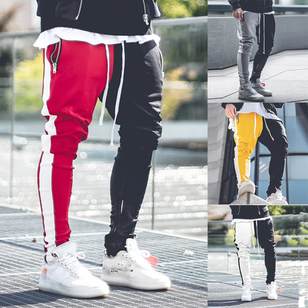 Pants Men New Autumn Winter Casual Sweatpants Colorblock stitching high-elastic Sport cargo pants men hip hop L0919