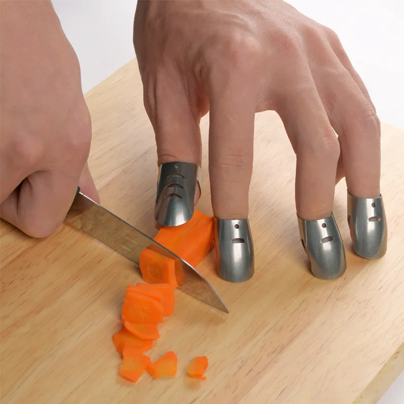 AUXSOUL 7 Piezas de Protectores de Dedos de Acero Inoxidable Protector de Mano Seguro para Rebanar y Cortar en Cocina 