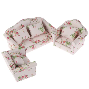 

3Pcs Artificial Mini Wooden Dollhouse Furniture Sofa Set Miniature Living Room Kids Pretend Play Toy