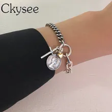 Ckysee, pulsera de plata de ley 925 con diseño Vintage de moneda, Pulsera con corazón cruzado para mujer, regalo, joyería fina