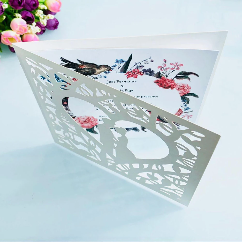  10pcs Wedding Invitations Lace Pattern Cards Laser Cut Paper Cards Announcement Greeting Postcards  - 4.00044E+12