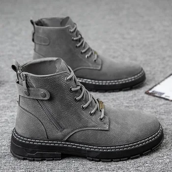 

2020 Fashion Boots Men Autumn Early Winter Shoes Thick Sole Brand Mens Ankle Boots Casual Footwear Black Gray KA2943