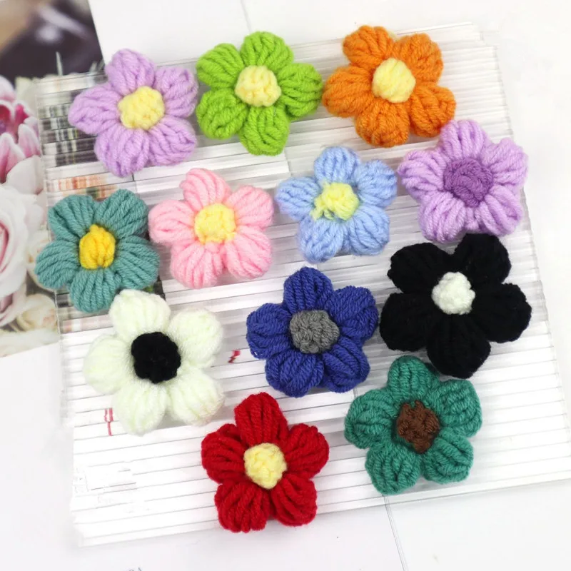 20Pcs Milk Fluff Woolen yarn Flowers Applique Patches DIY Earrings Hairpin Jewelry Clothing Hair Accessories Material Ornaments