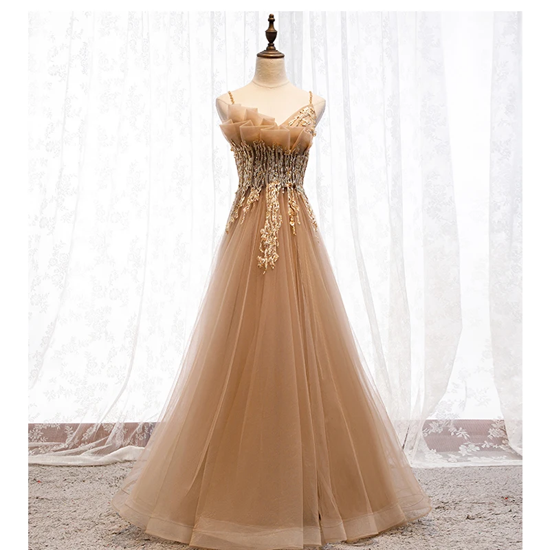 It's Yiiya Evening Dress Plus Size Elegant Spaghetti Strap Formal Dresses Sleeveless Appliques Party Robe de Soiree E988
