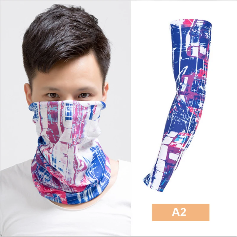 1pcs Bicycle Ski Half Face Scarf and 1 Pair Sun Protection Sleeves UPF 50+ Anti-UV 3pcs Set Multi Use Neck Warmer Kerchief