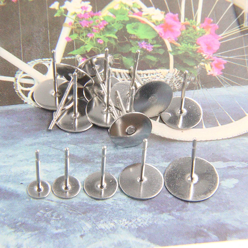 

100pcs Stainless Steel Blank Stud Earring Base Fit 3 4 5 6 8 10 12mm Cabochon Settings DIY Making Jewelry Supplies Accessories