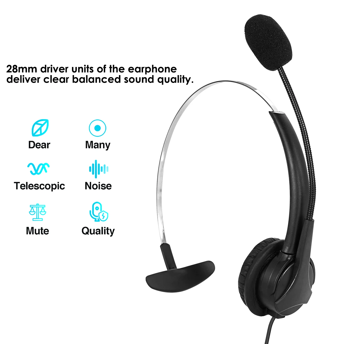 USB On Ear Headphone Wired Headset Earphone with Noise Concealing Mic for Laptop Desktop Corded Telephone