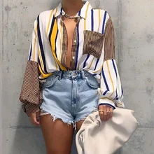 

New Autumn and Summer Long Sleeve Button Cardigan Fashion T-shirt Striped Patchwork Chic Loose Casual Top Aesthetic Clothes