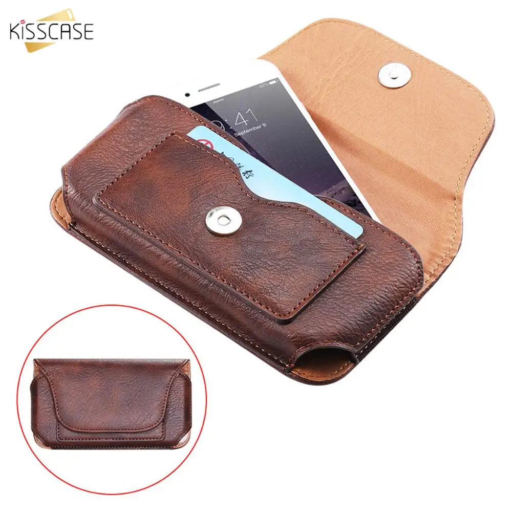 KISSCASE Leather Belt Bag 5.1/5.5/6.3 Inch Waist Bag Magnetic Phone Case For iPhone 12 13 Android Mobiles Pouch Cover For Xiaomi