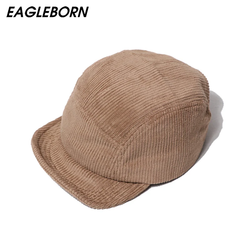 

Designer American New Visors Short Brim Korean Japanese Street Retro Soft Top Five-leaf Hat Autumn Winter Corduroy Hipster Hat