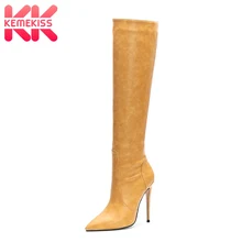 KemeKiss/брендовые сапоги до колена, большие размеры 34-45 Женская пикантная осенне-зимняя обувь с острым носком на тонком каблуке женские вечерние высокие сапоги