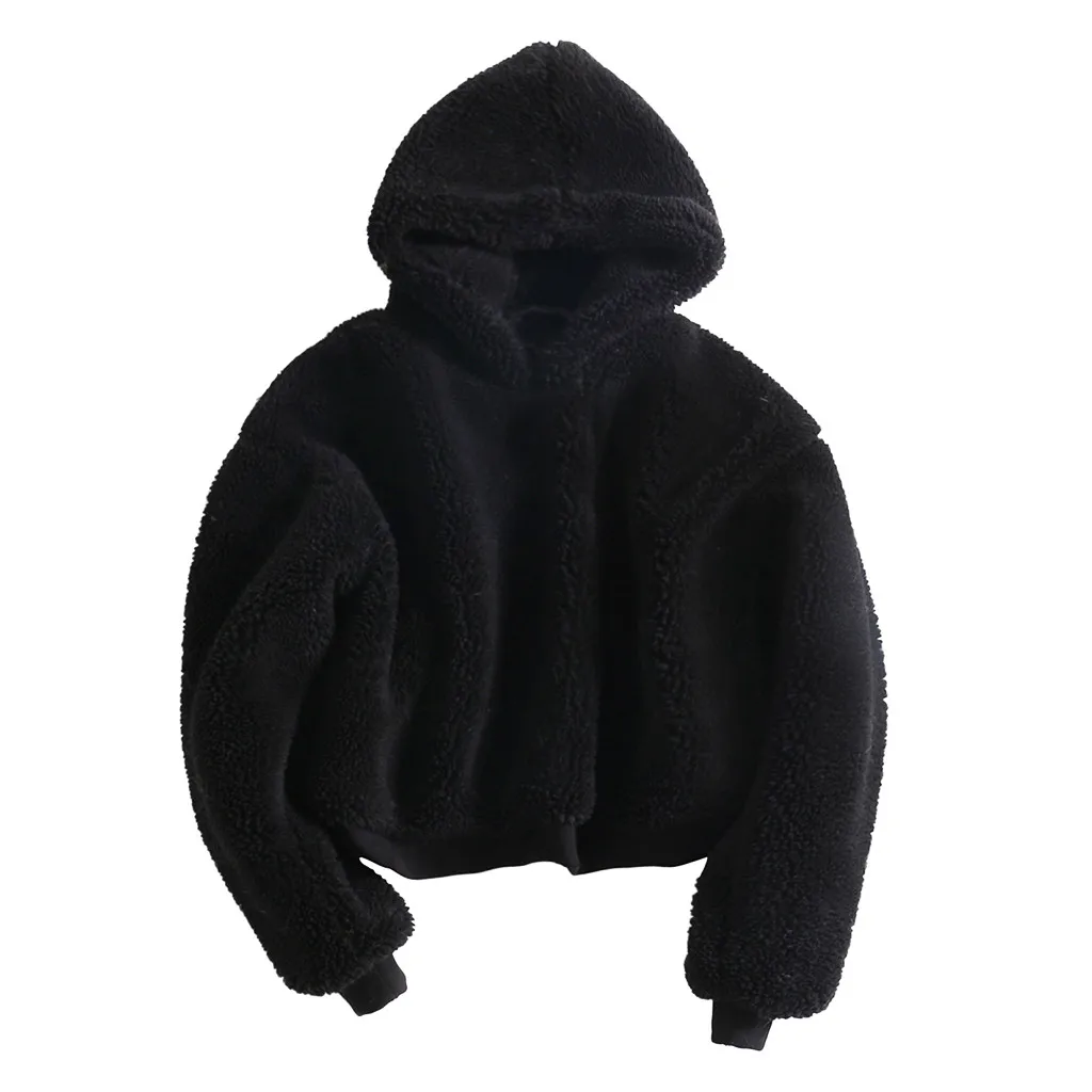 Black Chamsgend Женская модная толстовка с капюшоном, плюшевая толстовка с длинными рукавами и капюшоном, короткий пуловер на осень и зиму, Sudadera Con Capucha - Цвет: Black