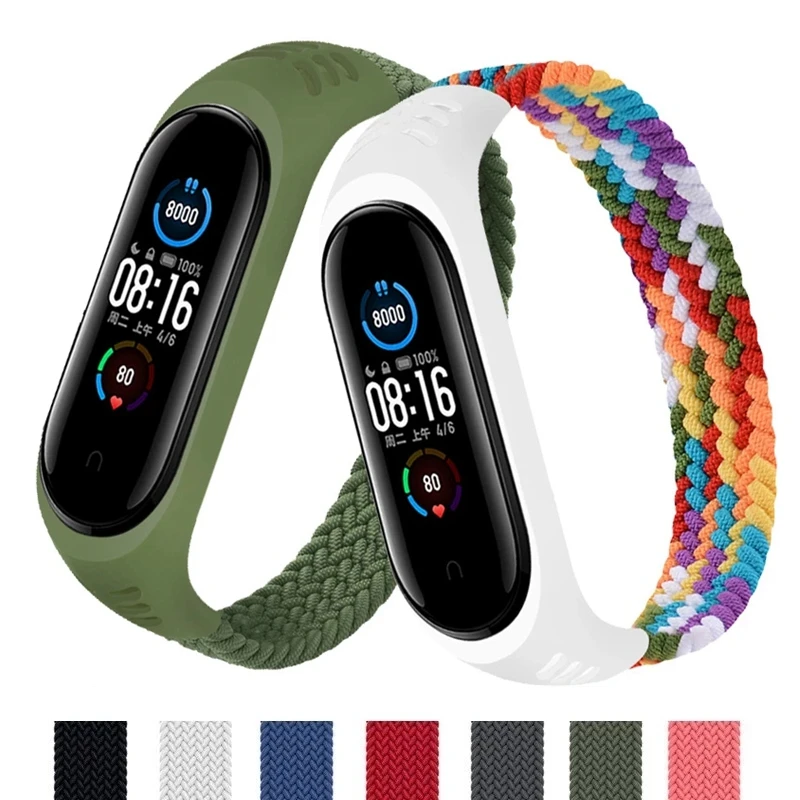 Ремешок нейлоновый для Xiaomi Mi Band 5 3 4 6 эластичный плетеный соло-браслет Mi5 Mi4 Xiomi Miband
